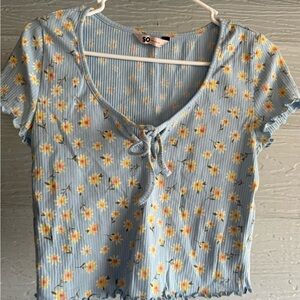 SO Blue Short Sleeve Crop Blouse
